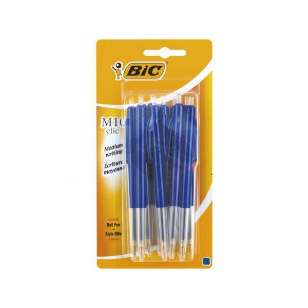 Bläckkulpenna BIC Clic M10 Medium Blå, 1.0mm, dokumentäkta, 10st