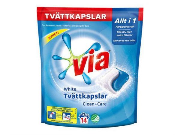 Tvättkapslar VIA White Clean+Care 14/FP