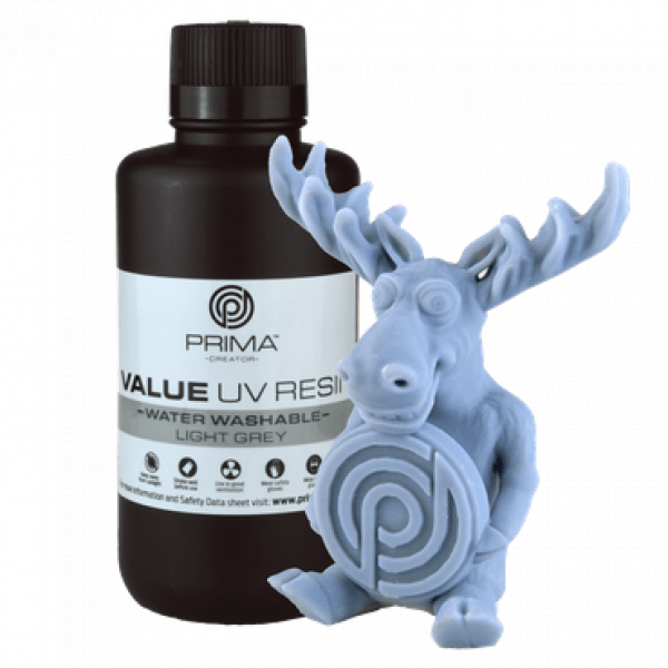 PrimaCreator Value Water Washable UV Resin / DLP Resin - 500 ml - Ljusgrå