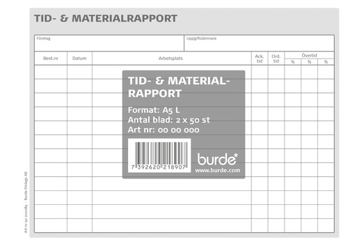 Tid & Materialrapport A5L 50 blad