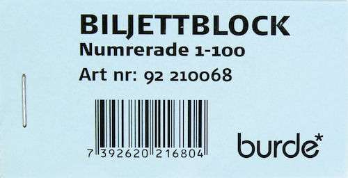 Biljettblock 1-100 Blå, 10st/fp