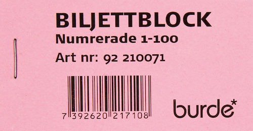 Biljettblock 1-100 Rosa, 10st/fp