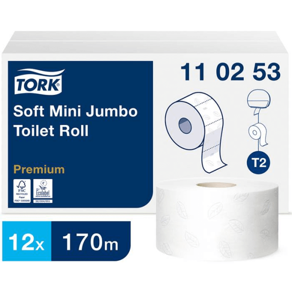 Toalettpapper TORK T2 Mini Jumbo Premium 2-lg vit 170mm, 12 rl/fp