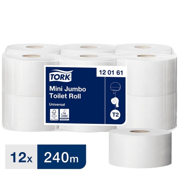 Toalettpapper TORK T2 Mini Jumbo Universal, 1-lag, 240m, 12 rl/fp