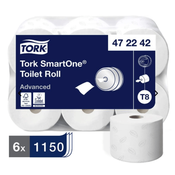 Toalettpapper Tork T8 SmartOne Advanced 2-lg vit 207m, 6 rl/fp