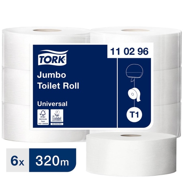 Toalettpapper Tork T1 Jumbo Universal 1-lg 320m, 6 st/bal