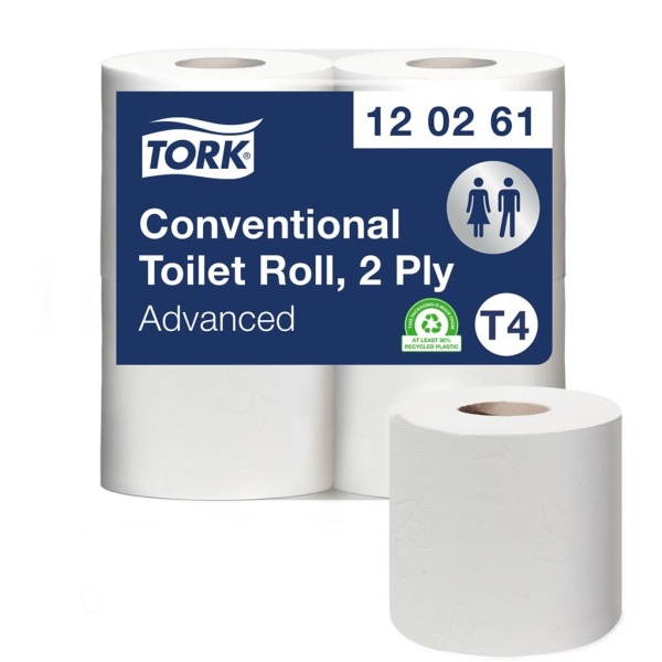 Toalettpapper Tork T4 Advanced 2-lag vit 61,6m, 24 rl/bal