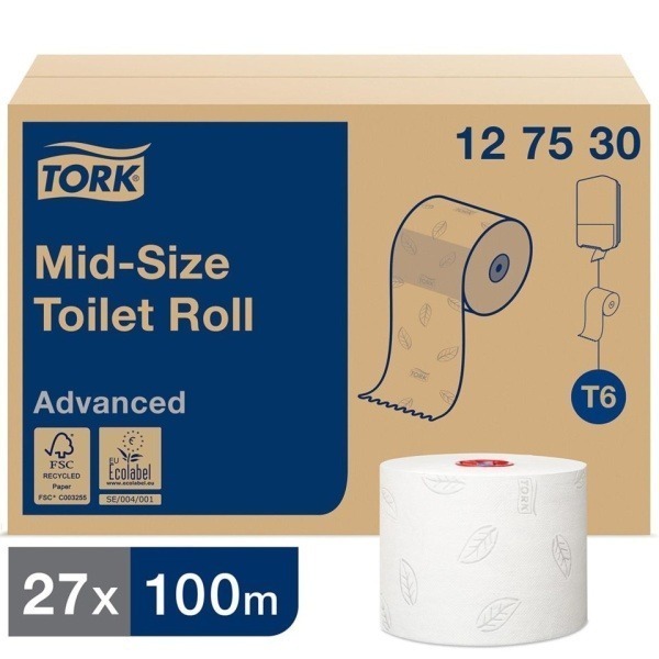 Toalettpapper TORK Advanced T6, 2-lag, 100m, 27 rl/fp