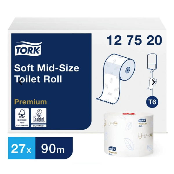 Toalettpapper TORK Premium T6, 2-lag, 90m, 27 rl/fp