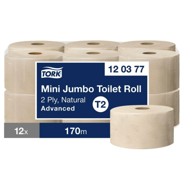 Toalettpapper Tork T2 Mini Jumbo Adv 2-lg Natur 170m, 12 rl/bal