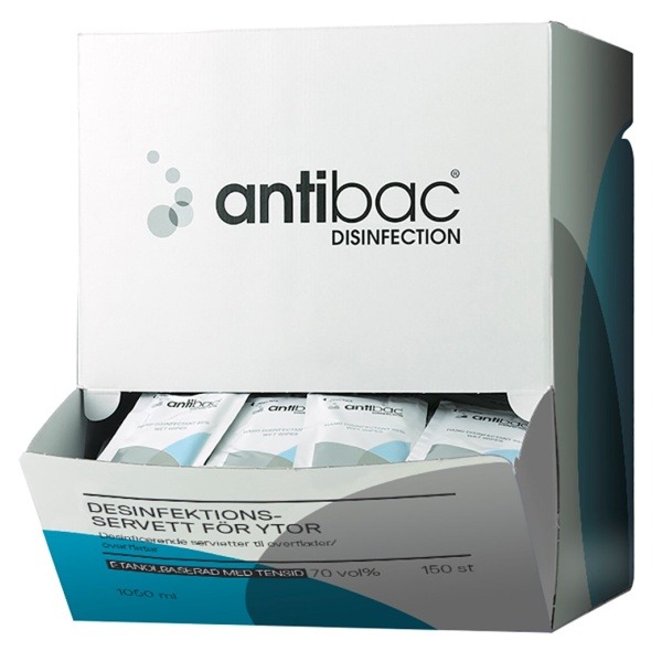 Ytdesinfektion Antibac Servetter tensid singelpack, 150 st/fp