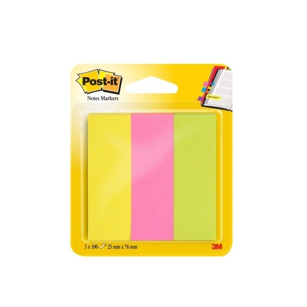 Märkflik Post-it Notes gul, rosa, grön 25x76mm