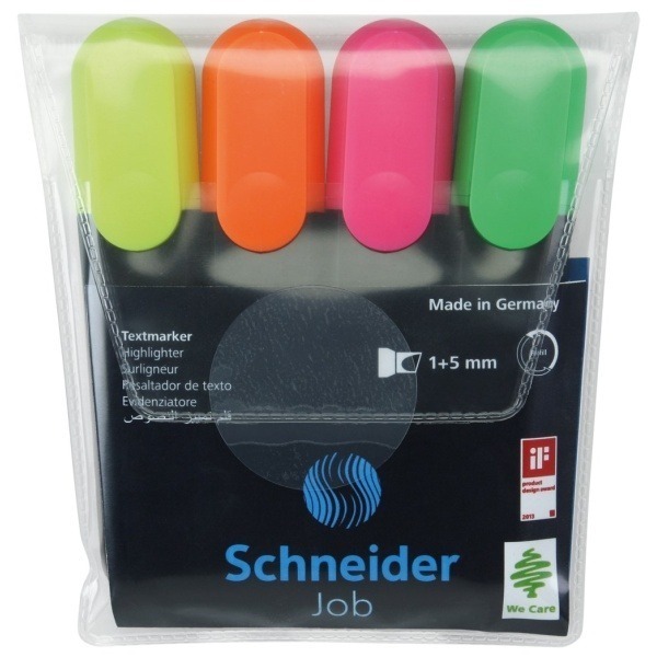 Överstrykningspenna Schneider Job 4-pack 4 färger, 4 st/fp