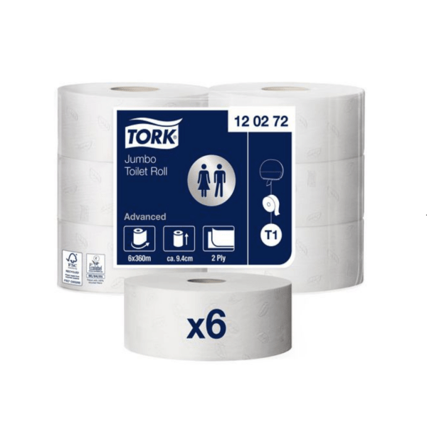 Toalettpapper Tork T1 Jumbo Advanced 2-lg Vit 360m, 6 st /bal