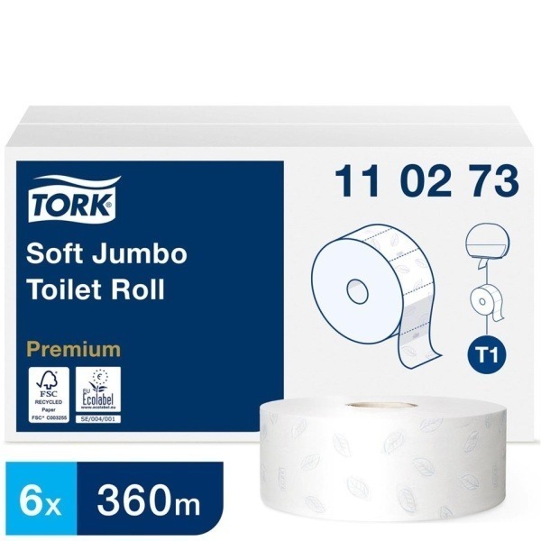 Toalettpapper Tork T1 Jumbo Premium 2-lg Vit 360m, 6 st/krt