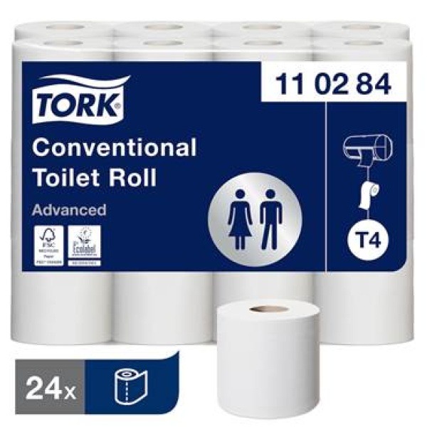 Toalettpapper Tork T4 Advanced 2-lag vit 31,4m, 24 rl/bal