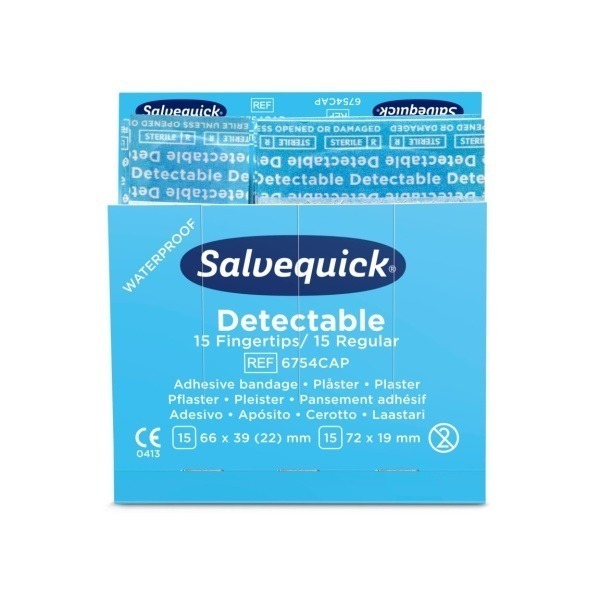 Plastplåster Salvequick Detect 6754 30st Blå, 6 st/fp