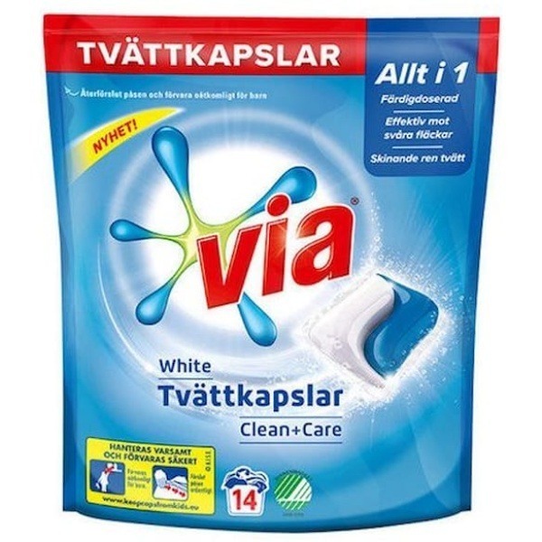 Tvättkapslar VIA White Clean+Care 14/fp