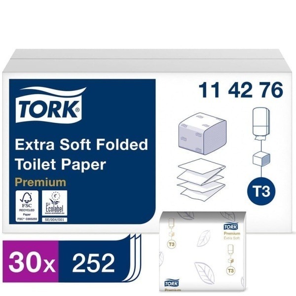 Toalettpapper Tork T3 Prem soft 2-lag vit 19x11cm, 7560 st/fp