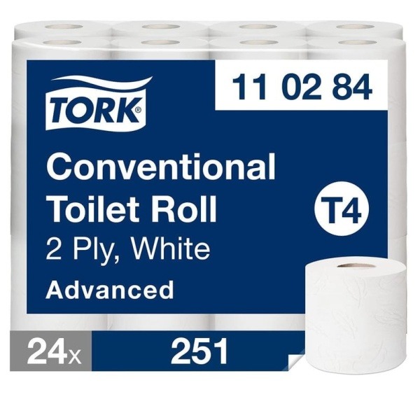 Toalettpapper Tork T4 Advanced 2-lag vit 31.4m, 24 rl/bal