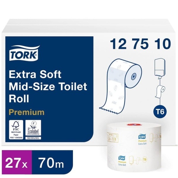 Toalettpapper Tork T6 Mid-size Premium, 3-lag, 70m, 27 st/krt