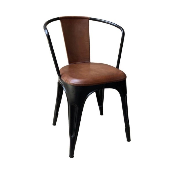 Karmstol, Living dining, sh. 48 cm, svart/läder