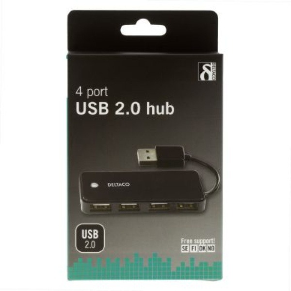 DELTACO USB 2.0 hubb, 4xTyp A hona, svart