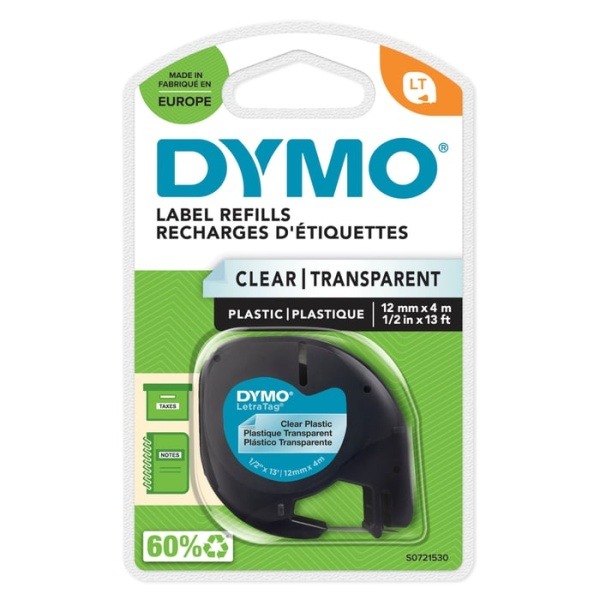 Dymo Letratag Märktejp av plast 12 mm