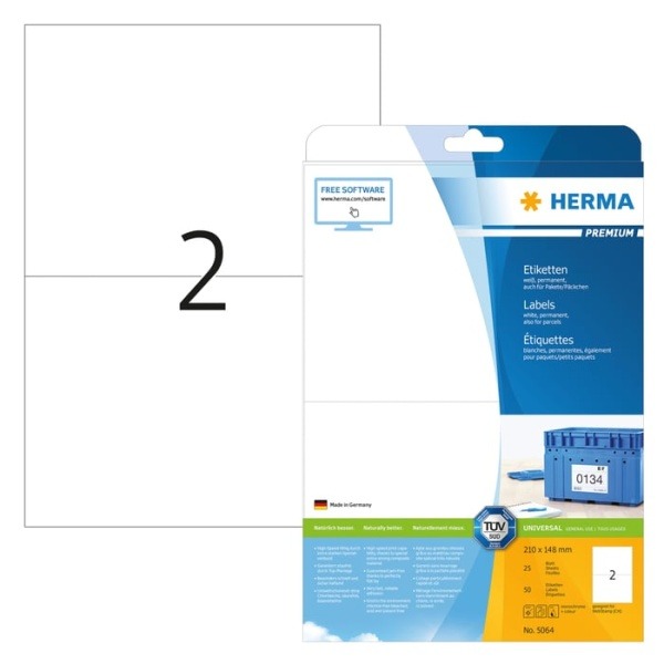 Herma Självhäftande skrivarpapper A5 50-pack Permanent