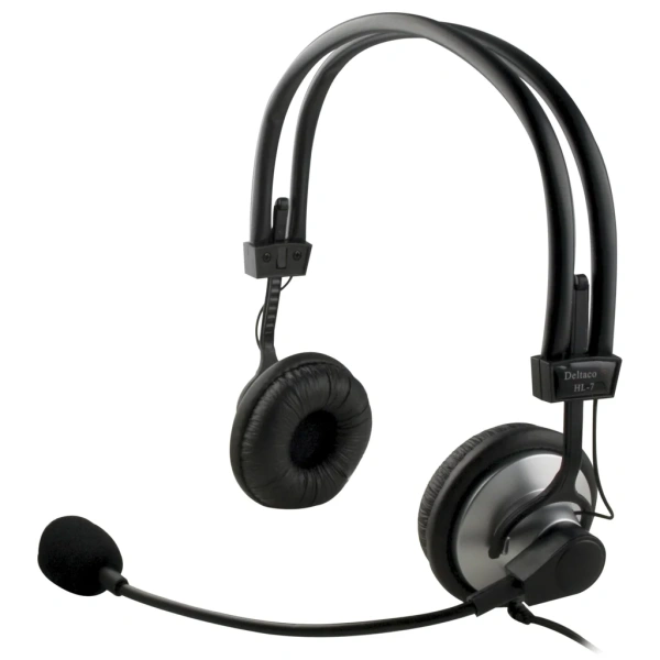 DELTACO headset med mikrofon och volymkontroll 2m kabel