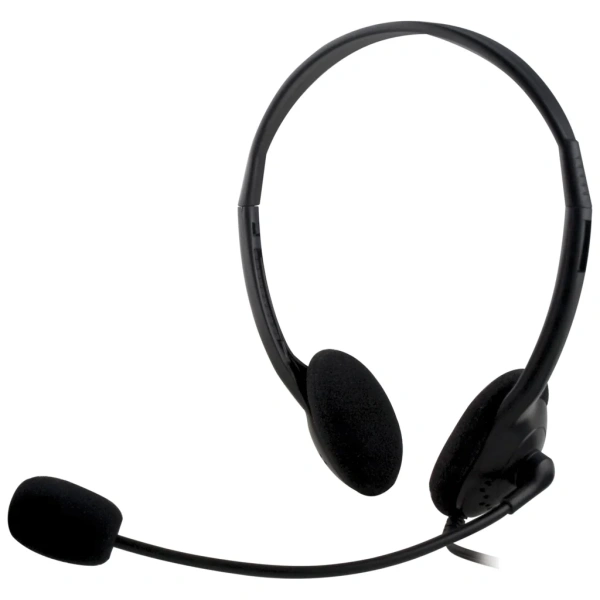 DELTACO, headset med mikrofon och volymkontroll 2m kabel