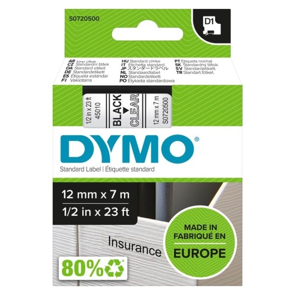 Dymo D1-märktejp 12 mm Klar
